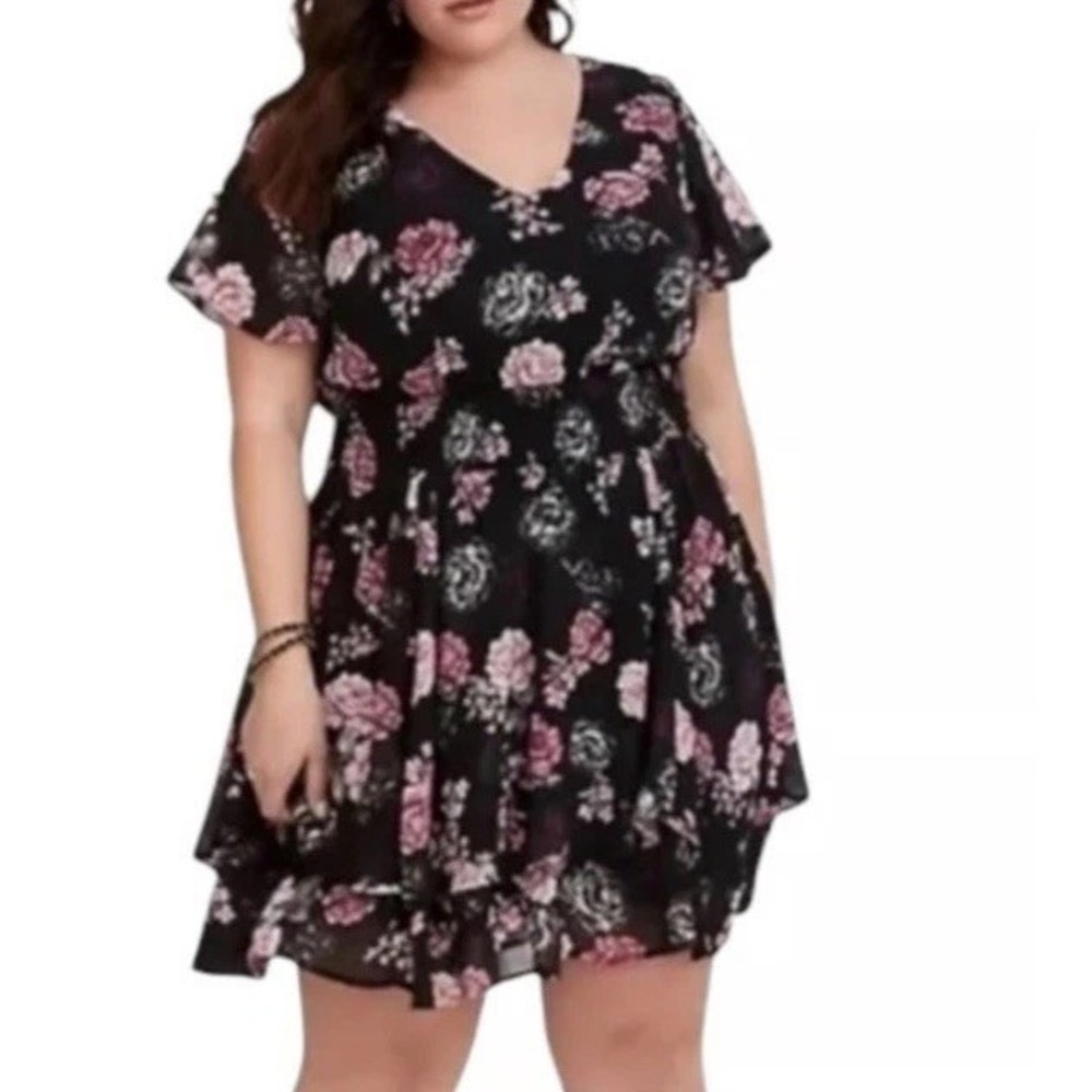 Torrid Floral Roses Ruffle Tiered Skater Dress‎